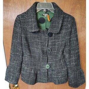 Anthropologie Taikonhu sz 8 black big button blazer wool blend bell sleeves